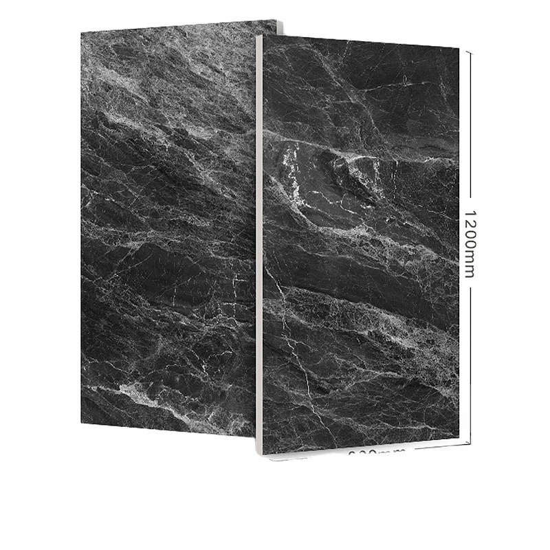 Simulation 3D de pierre moderne en porcelaine noire brillante 600x1200mm pour le sol extérieur de la pièce